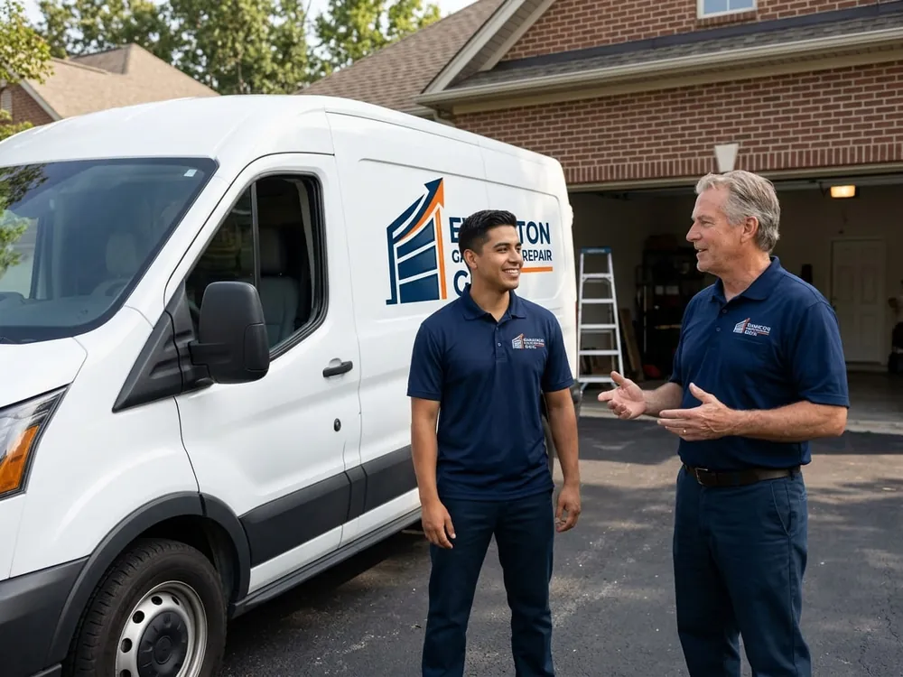 Garage door repair in Park Ridge, Illinois Evanston Garage Door Repair Guys van at a Park Ridge home with a two-car attached garage