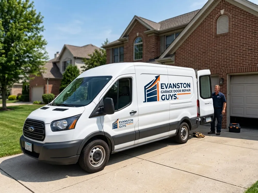 Technician replacing a torsion spring on a Wilmette garage door